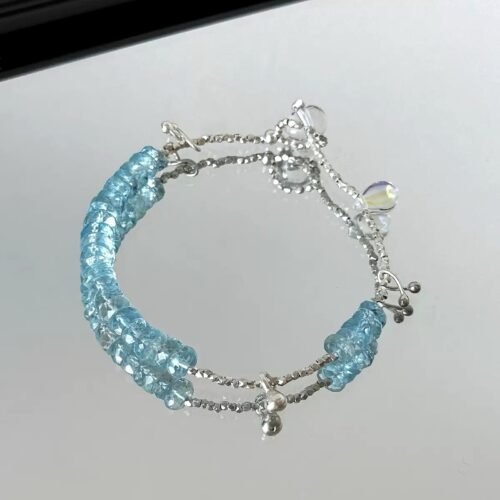 IMG_1082-1.jpg S925 sterling silver natural aquamarine and white crystal bracelet