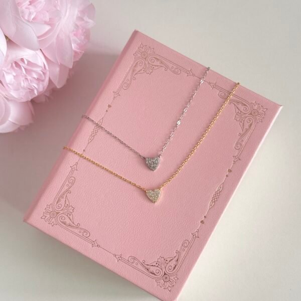 S925 sterling silver plated with 14K gold heart zircon clavicle necklace