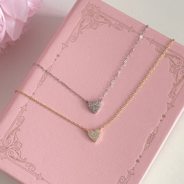 S925 sterling silver plated with 14K gold heart zircon clavicle necklace