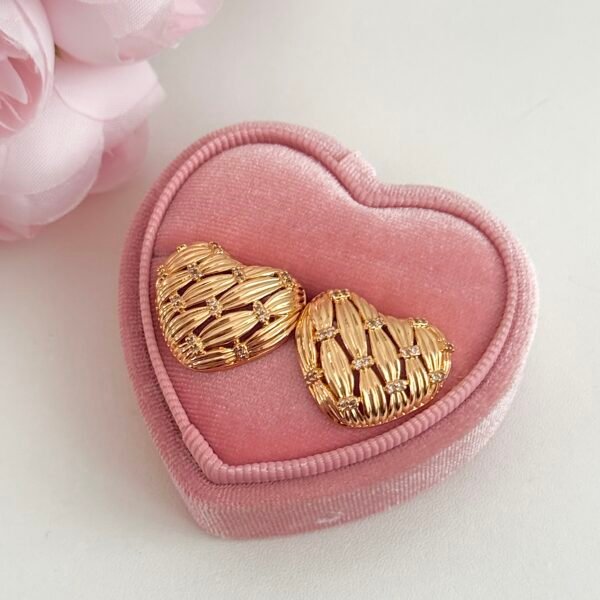 18k brass French medieval heart hollow earrings