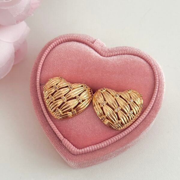 18k brass French medieval heart hollow earrings