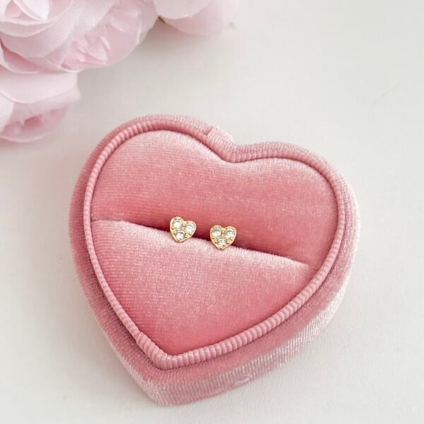 S925 sterling silver plated with 14k gold mini heart earrings