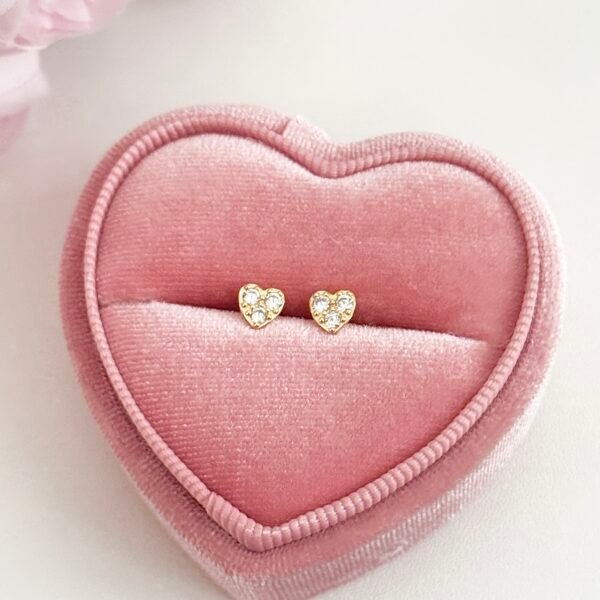 S925 sterling silver plated with 14k gold mini heart earrings