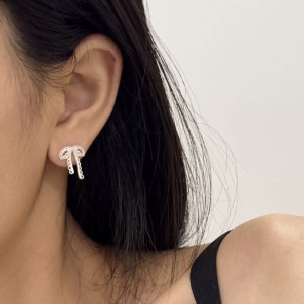 S925 sterling silver bow lace earrings