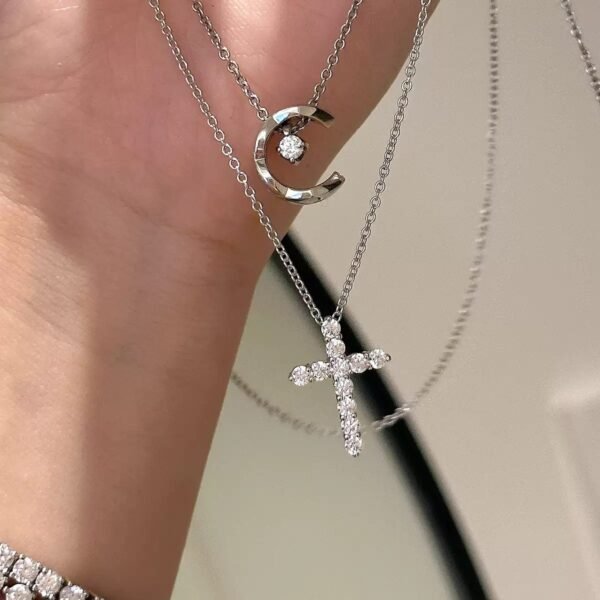 S925 sterling silver full diamond cross clavicle necklace