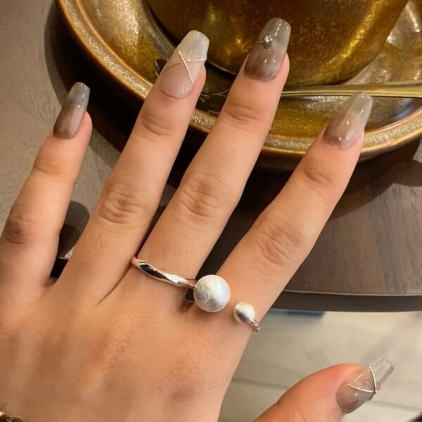 S925 sterling silver brushed small ball open ring