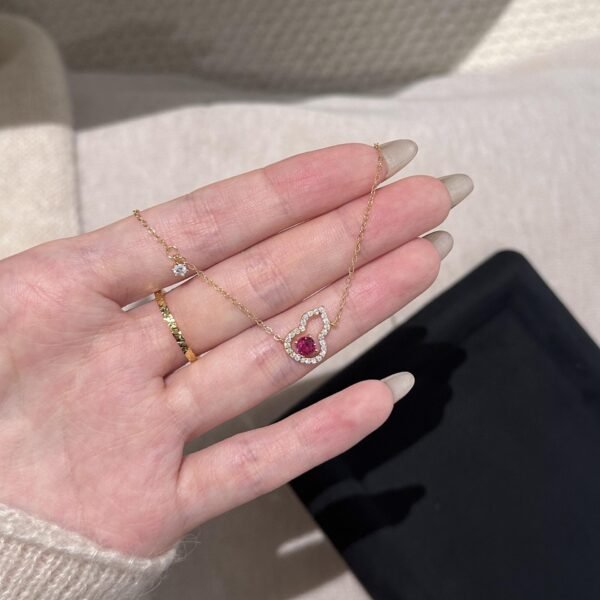 S925 sterling silver rose ruby ​​small gourd necklace