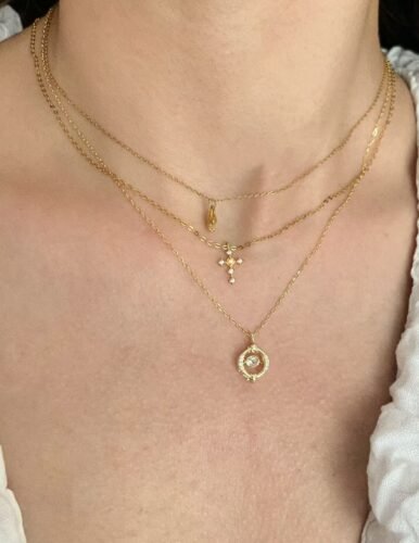 Click to view full screen S925 sterling silver plated with 14K gold mini cross necklace photo review