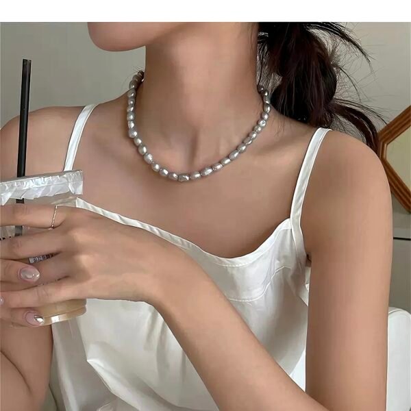 Natural freshwater irregular baroque gray pearl necklace
