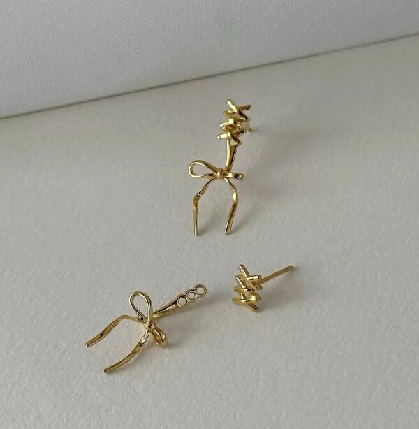 S925 silver needle bow ribbon earrings