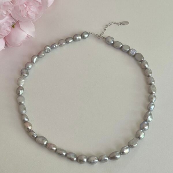 Natural freshwater irregular baroque gray pearl necklace