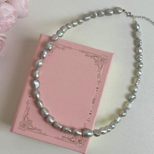 Natural freshwater irregular baroque gray pearl necklace