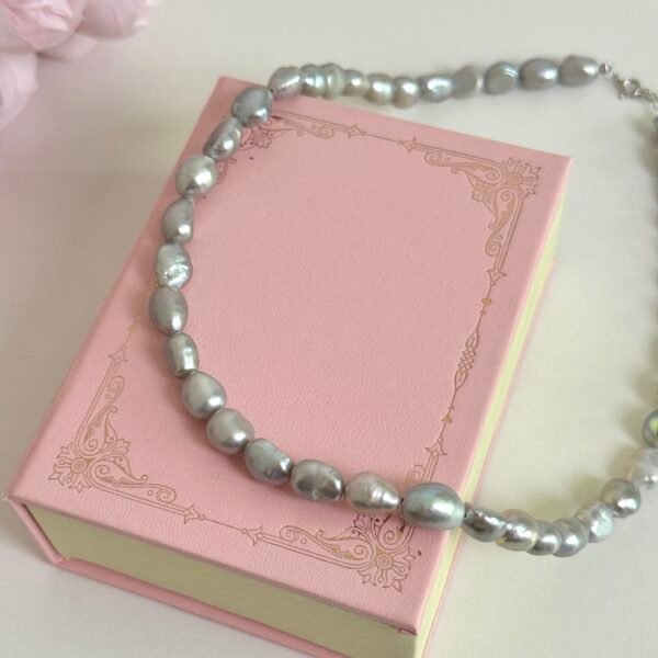 Natural freshwater irregular baroque gray pearl necklace