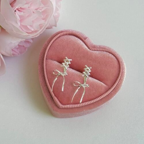 IMG_2015 S925 silver needle bow ribbon earrings