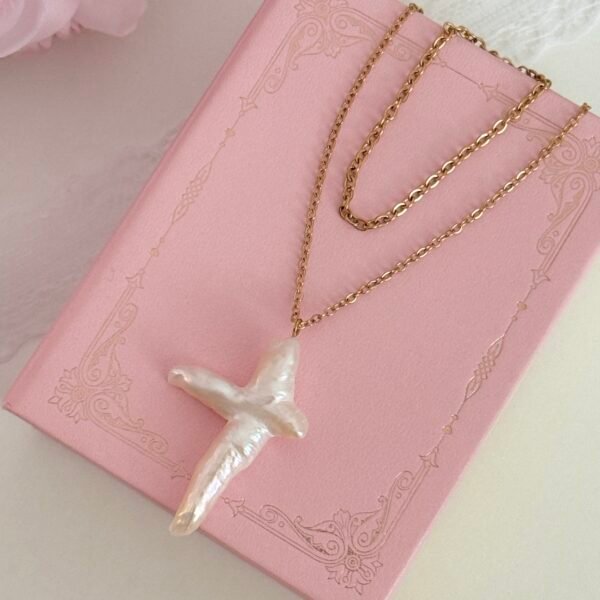 Cross Freshwater Pearl Double Layer Necklace