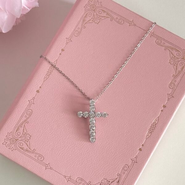 S925 sterling silver full diamond cross clavicle necklace
