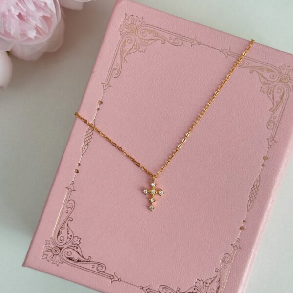 S925 sterling silver plated with 14K gold mini cross necklace