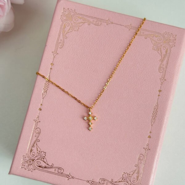 S925 sterling silver plated with 14K gold mini cross necklace