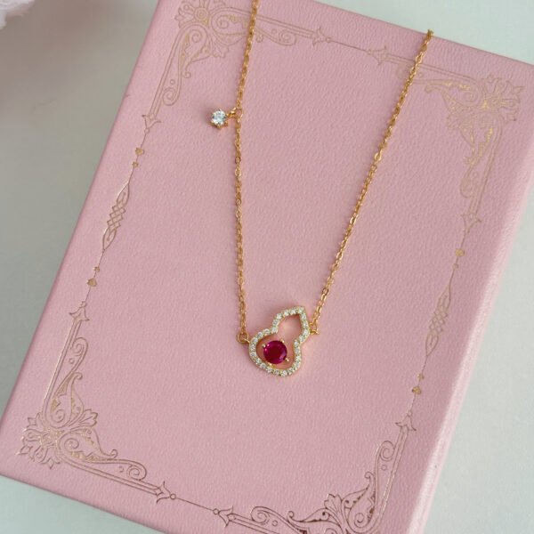 S925 sterling silver rose ruby ​​small gourd necklace