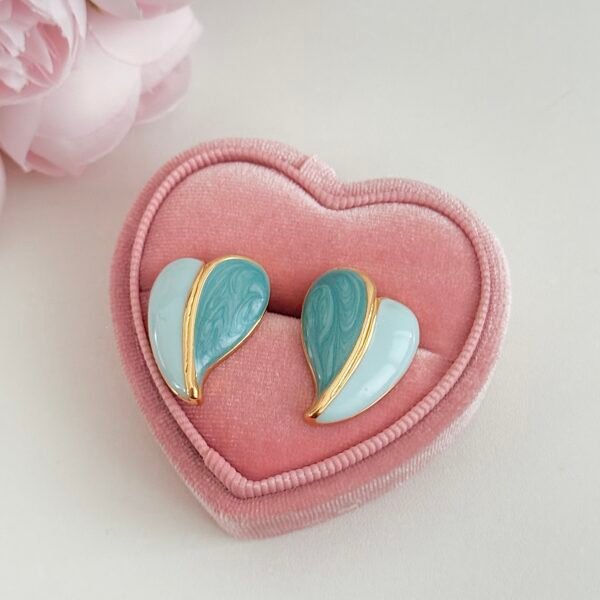 S925 silver needle enamel glaze heart earrings