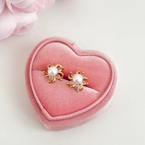 S925 silver sunflower freshwater pearl earrings
