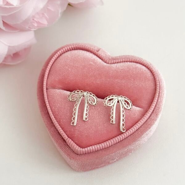 S925 sterling silver bow lace earrings