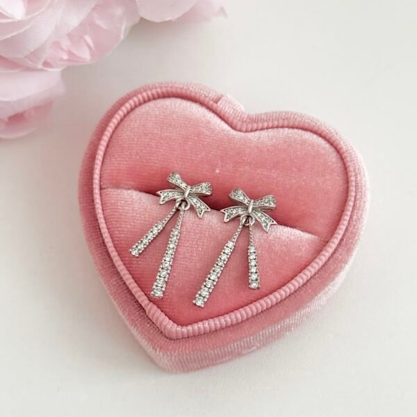 S925 sterling silver bowknot full diamond tassel earrings